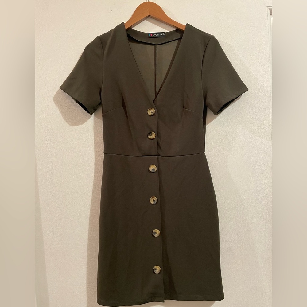 Size S  Olive short sleeve button up dress.
